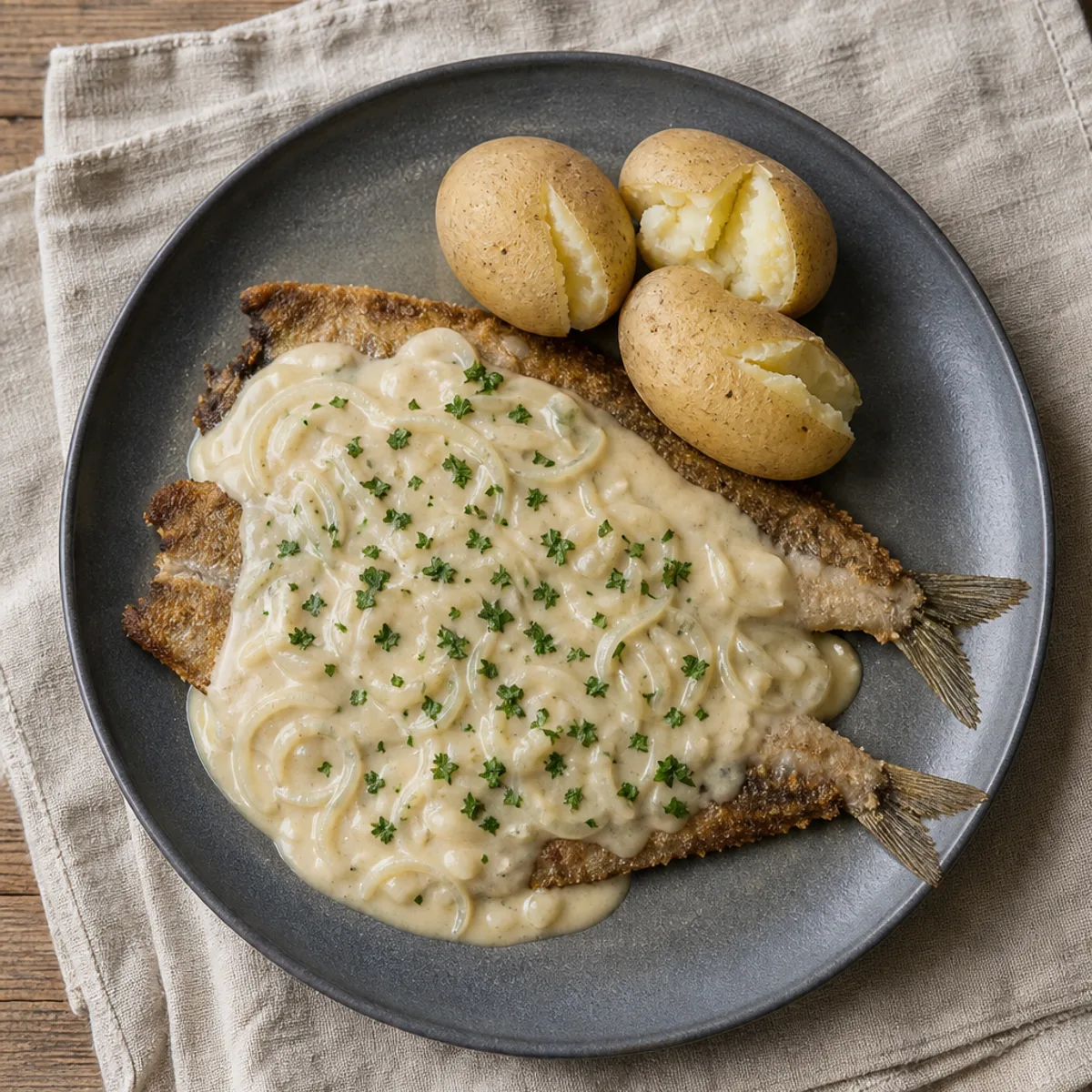 Stegte sild i løgsovs