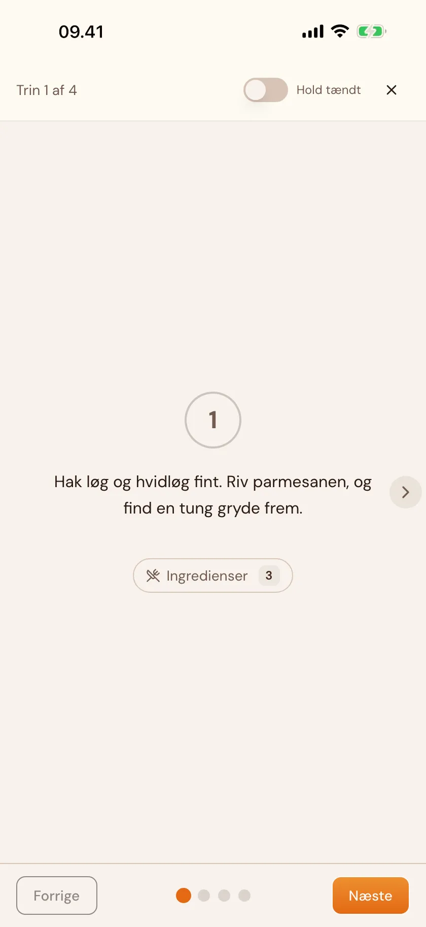 Cooking mode i Zimmer — ét trin ad gangen i fuld skærm