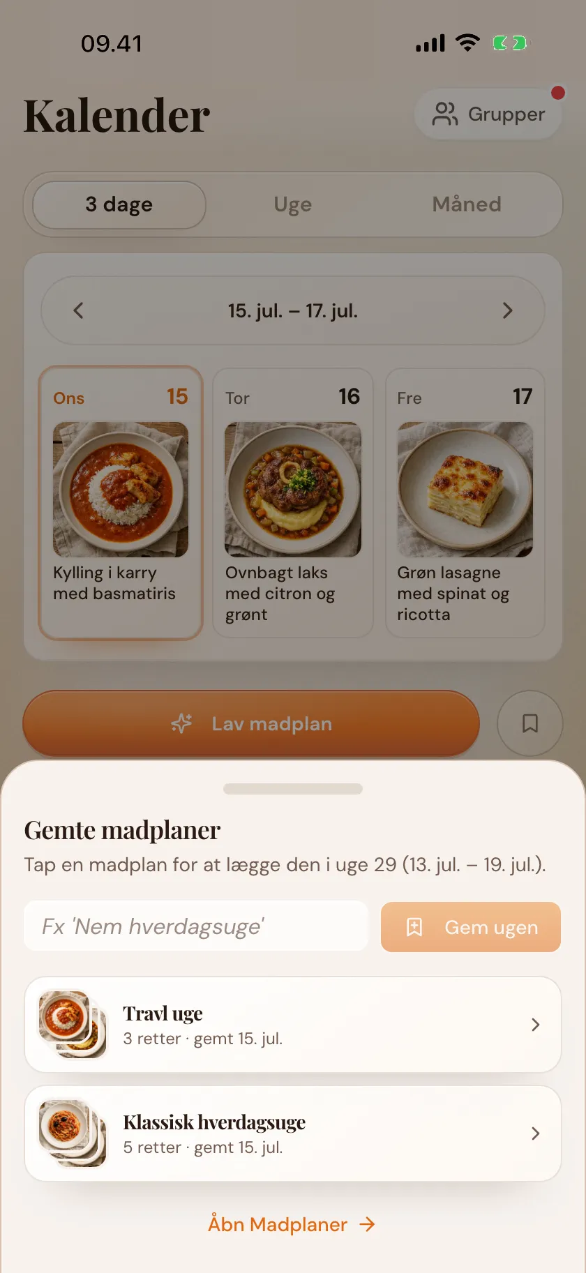 Dine gemte madplaner samlet ét sted i Zimmer