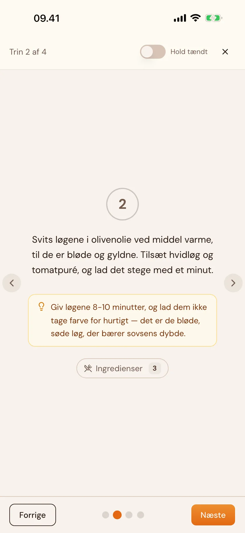 Et trin i opskriften foldet ud med et lille råd fra køkkenet